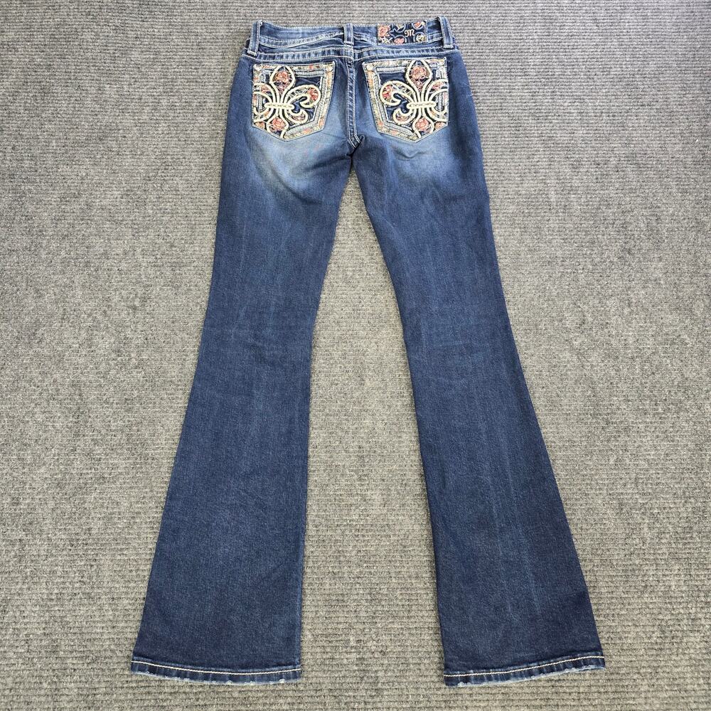 Miss Me Chloe Boot Jeans Womens 26x33 Blue Fleur De Lis Embellished Bling